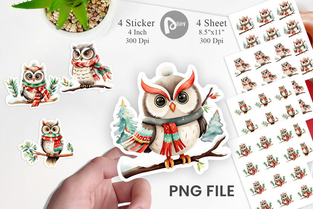 Watercolor Winter Owl Sticker Sublimation artnoy 