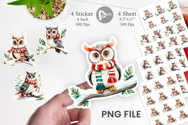 Watercolor Winter Owl Sticker Sublimation artnoy 