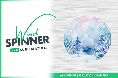 Watercolor Winter Scene Wind Spinner Round P N G Design on Wood Grain Background Sublimation Regulrcrative 