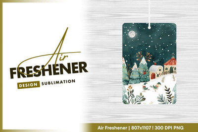 Watercolor Winter Scene with Snowfall Houses Trees and Birds Under a Moonlit Sky Sublimation Regulrcrative 