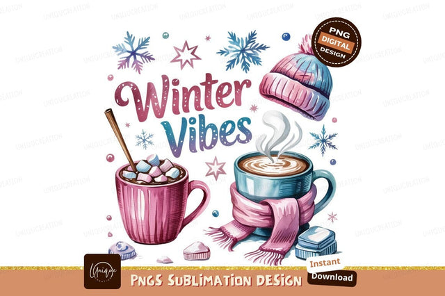 Watercolor Winter Set With Hot Drinks Sublimation Designangry 