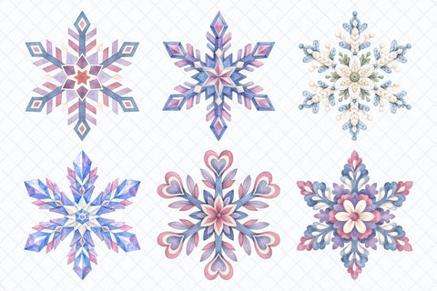 Watercolor Winter Snowflakes Clipart Sublimation TanyaPrintDesign 