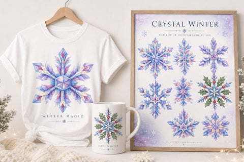 Watercolor Winter Snowflakes Clipart Sublimation TanyaPrintDesign 