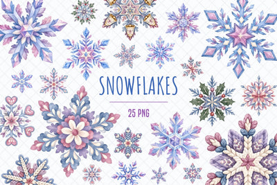Watercolor Winter Snowflakes Clipart Sublimation TanyaPrintDesign 