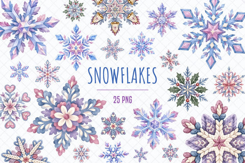 Watercolor Winter Snowflakes Clipart Sublimation TanyaPrintDesign 