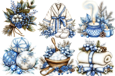 Watercolor Winter Spa Clipart Bundle Sublimation SVGArt 