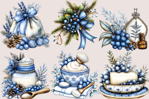Watercolor Winter Spa Clipart Bundle Sublimation SVGArt 