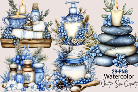 Watercolor Winter Spa Clipart Bundle Sublimation SVGArt 