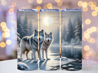 Watercolor Winter Wolves Tumbler Wrap, Sublimation Design, Magical Wolves, Winter Drinkware, Animal Tumbler, Gift for Nature Love Sublimation SvggirlplusArt 