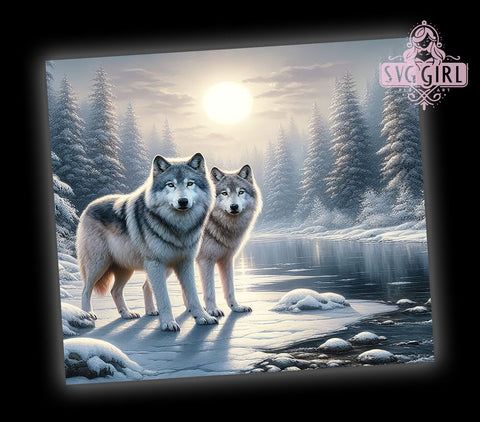 Watercolor Winter Wolves Tumbler Wrap, Sublimation Design, Magical Wolves, Winter Drinkware, Animal Tumbler, Gift for Nature Love Sublimation SvggirlplusArt 