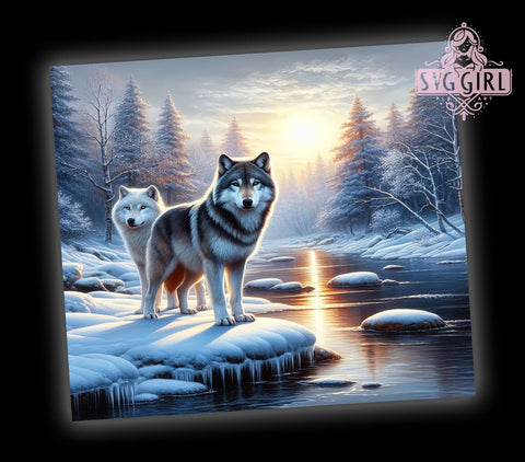 Watercolor Winter Wolves Tumbler Wrap, Sublimation Design, Magical Wolves, Winter Drinkware, Animal Tumbler, Gift for Nature Love Sublimation SvggirlplusArt 