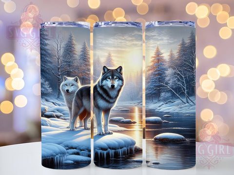 Watercolor Winter Wolves Tumbler Wrap, Sublimation Design, Magical Wolves, Winter Drinkware, Animal Tumbler, Gift for Nature Love Sublimation SvggirlplusArt 