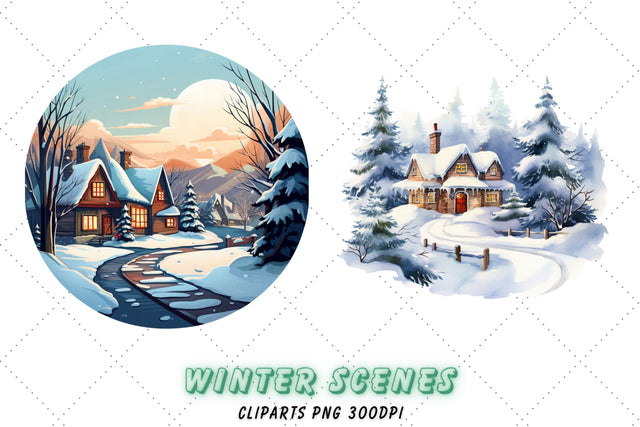 Watercolor winter wonderland background - winter landscape printable graphics in PNG format for commercial use Sublimation FloridPrintables 