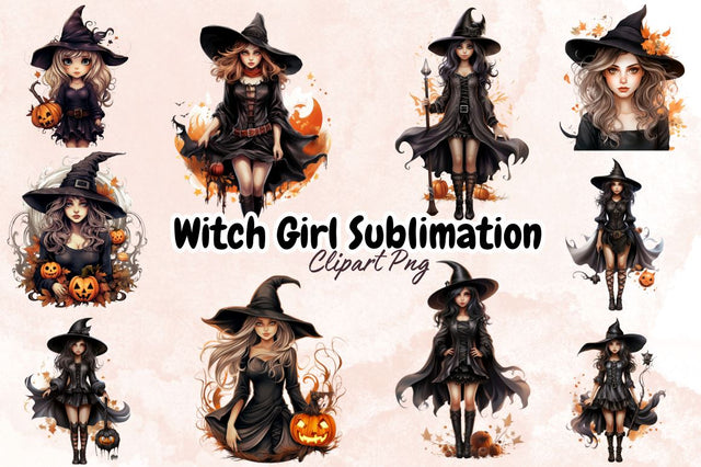 Watercolor Witch Girl Sublimation Clipart Bundle Sublimation Designangry 