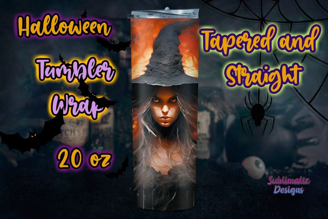 Watercolor Witch Halloween 20 oz Skinny Tumbler Wrap | 20 oz Skinny Tumbler Wrap Sublimation Design Sublimation Sublimatiz Designs 