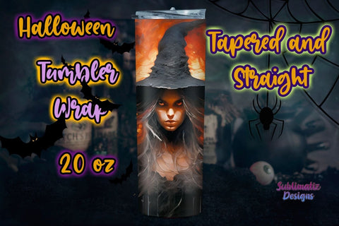 Watercolor Witch Halloween 20 oz Skinny Tumbler Wrap | 20 oz Skinny Tumbler Wrap Sublimation Design Sublimation Sublimatiz Designs 