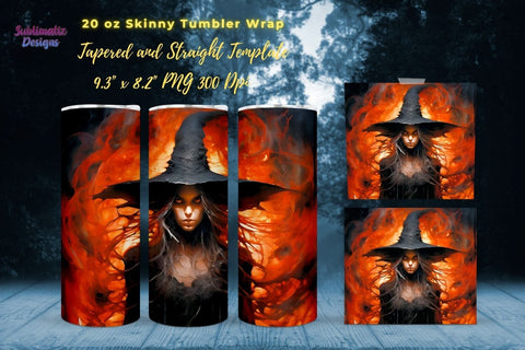 Watercolor Witch Halloween 20 oz Skinny Tumbler Wrap | 20 oz Skinny Tumbler Wrap Sublimation Design Sublimation Sublimatiz Designs 