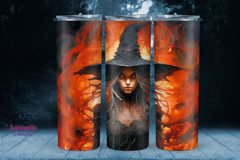 Watercolor Witch Halloween 20 oz Skinny Tumbler Wrap | 20 oz Skinny Tumbler Wrap Sublimation Design Sublimation Sublimatiz Designs 