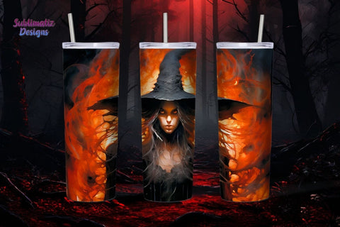 Watercolor Witch Halloween 20 oz Skinny Tumbler Wrap | 20 oz Skinny Tumbler Wrap Sublimation Design Sublimation Sublimatiz Designs 