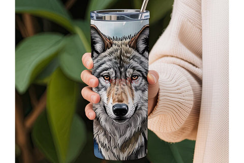 Watercolor Wolf 20oz Tumbler Wrap Sublimation DesignSVG 