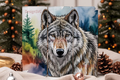 Watercolor Wolf 20oz Tumbler Wrap Sublimation DesignSVG 