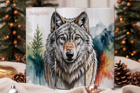 Watercolor Wolf 20oz Tumbler Wrap Sublimation DesignSVG 
