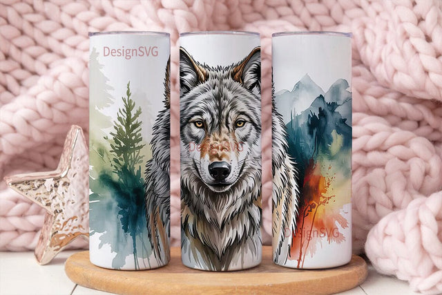 Watercolor Wolf 20oz Tumbler Wrap Sublimation DesignSVG 