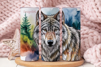 Watercolor Wolf 20oz Tumbler Wrap Sublimation DesignSVG 