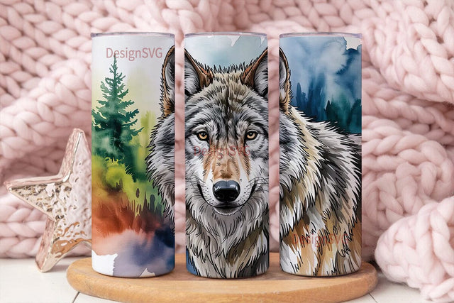 Watercolor Wolf 20oz Tumbler Wrap Sublimation DesignSVG 