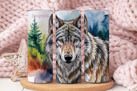 Watercolor Wolf 20oz Tumbler Wrap Sublimation DesignSVG 