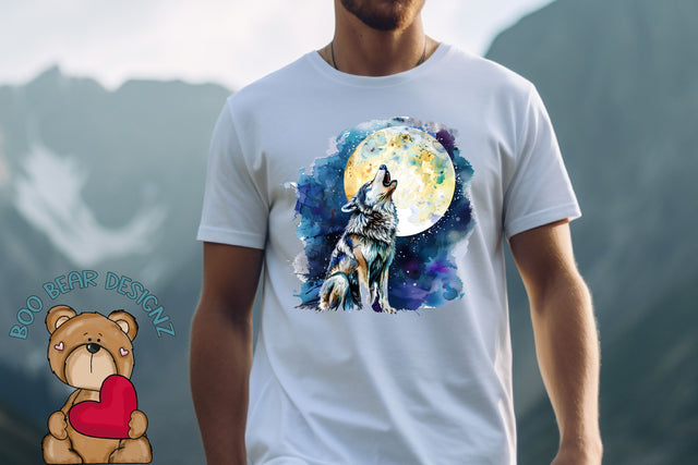 Watercolor Wolf Howling Clipart Sublimation Boo Bear Designz 