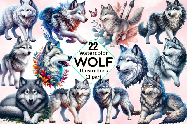 Watercolor Wolf Sublimation Clipart Bundle Sublimation SVGArt 
