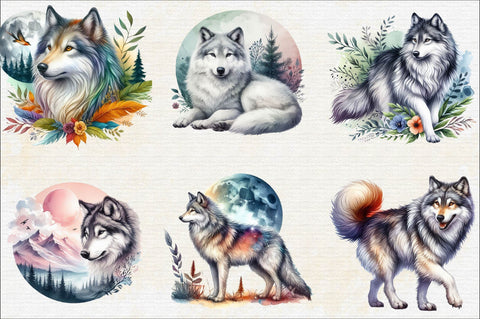 Watercolor Wolf Sublimation Clipart Bundle Sublimation SVGArt 