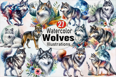 Watercolor Wolf Sublimation Clipart Bundle Sublimation SVGArt 