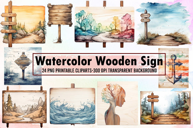 Watercolor Wooden Sign PNG Sublimation designartist 