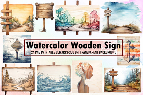 Watercolor Wooden Sign PNG Sublimation designartist 