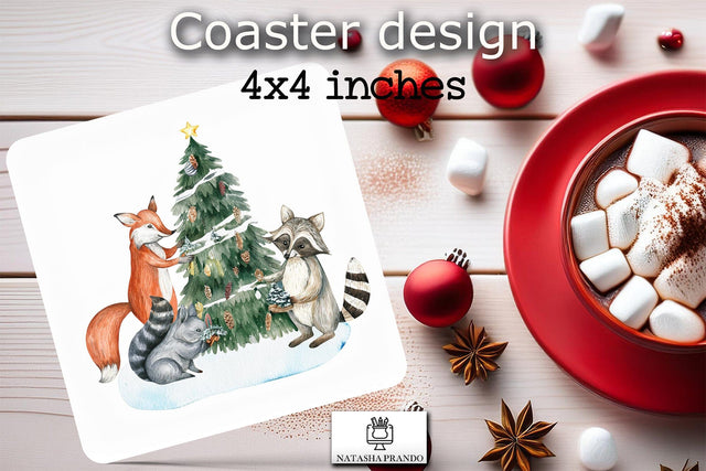 Watercolor Woodland Animals Coaster Sublimation Design Sublimation Natasha Prando 