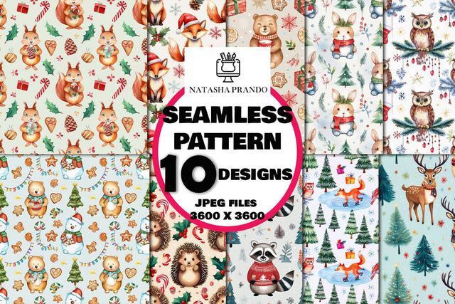 Watercolor Woodland Animals Pattern Digital Pattern Natasha Prando 