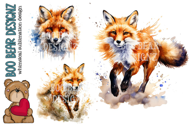 Watercolor woodland Fox clipart Sublimation Boo Bear Designz 