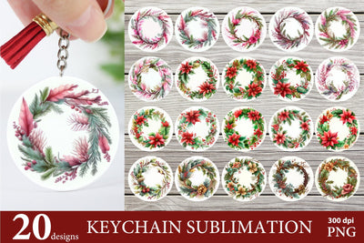 Watercolor Wreath Bundle. Christmas Round Keychain Sublimation PNG Sublimation Olga Terlyanskaya 