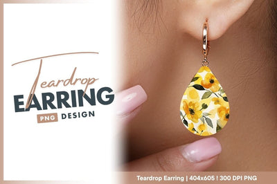 Watercolor yellow floral pattern background teardrop earring png Sublimation Regulrcrative 