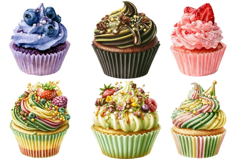 Watercolor Yummy Cupcakes PNG Clipart Sublimation SVGArt 