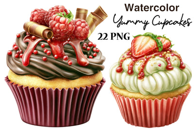 Watercolor Yummy Cupcakes PNG Clipart Sublimation SVGArt 