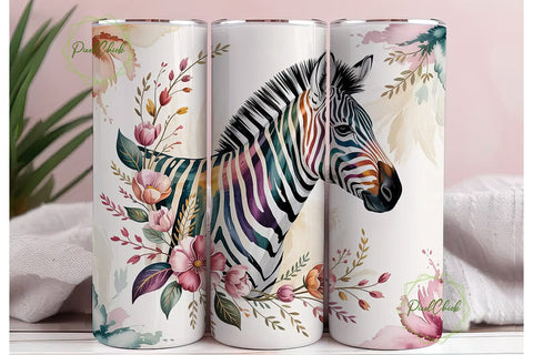 Watercolor Zebra Floral 20oz Tumbler Sublimation PixelChick 