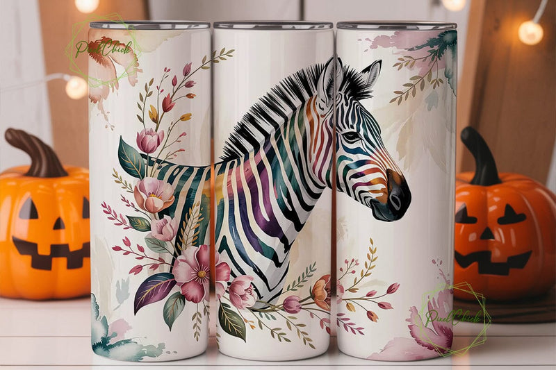 Watercolor Zebra Floral 20oz Tumbler Sublimation PixelChick 