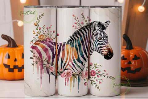 Watercolor Zebra Floral 20oz Tumbler Sublimation PixelChick 
