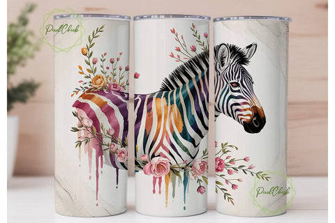 Watercolor Zebra Floral 20oz Tumbler Sublimation PixelChick 