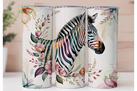 Watercolor Zebra Floral 20oz Tumbler Sublimation PixelChick 