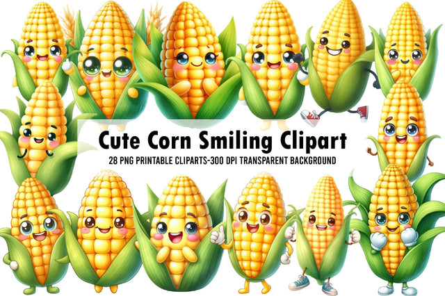 Watercolour Cute Corn Smiling Clipart Sublimation Rupkotha 