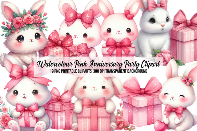 Watercolour Pink Anniversary Party Clipart Sublimation Rupkotha 